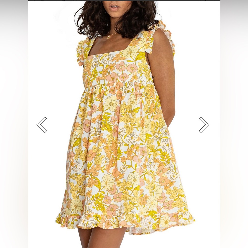 Girl and the Sun Izzy Short Sleeve Floral‎ Mini Dress yellow  medium ruffle boho